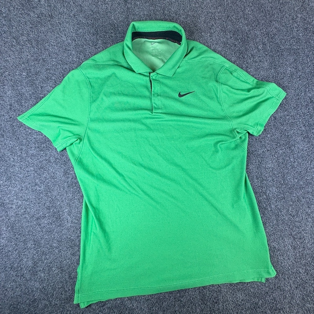 Nike Dri Fit Tiger Woods Polo Shirt Mens Medium Green Side Slit Performance Golf